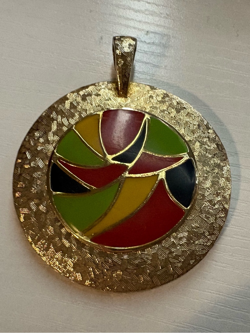 Vintage Beeline Gold Tone Multi-Color Enamel Mirror Pendant